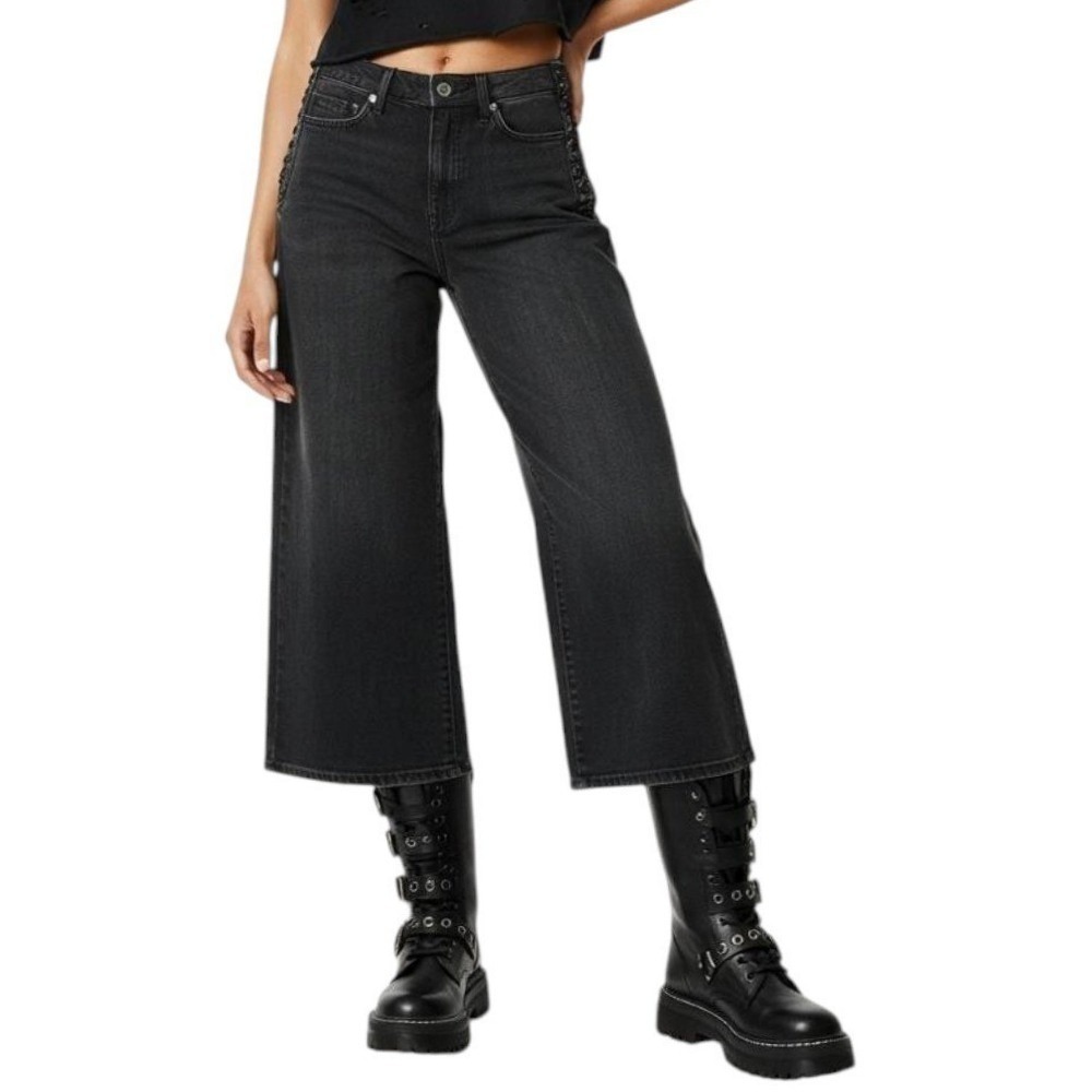 Lauren Ralph Lauren Wide Leg Jeans Black Lace Up Side Streetwear Punk Grunge - 8